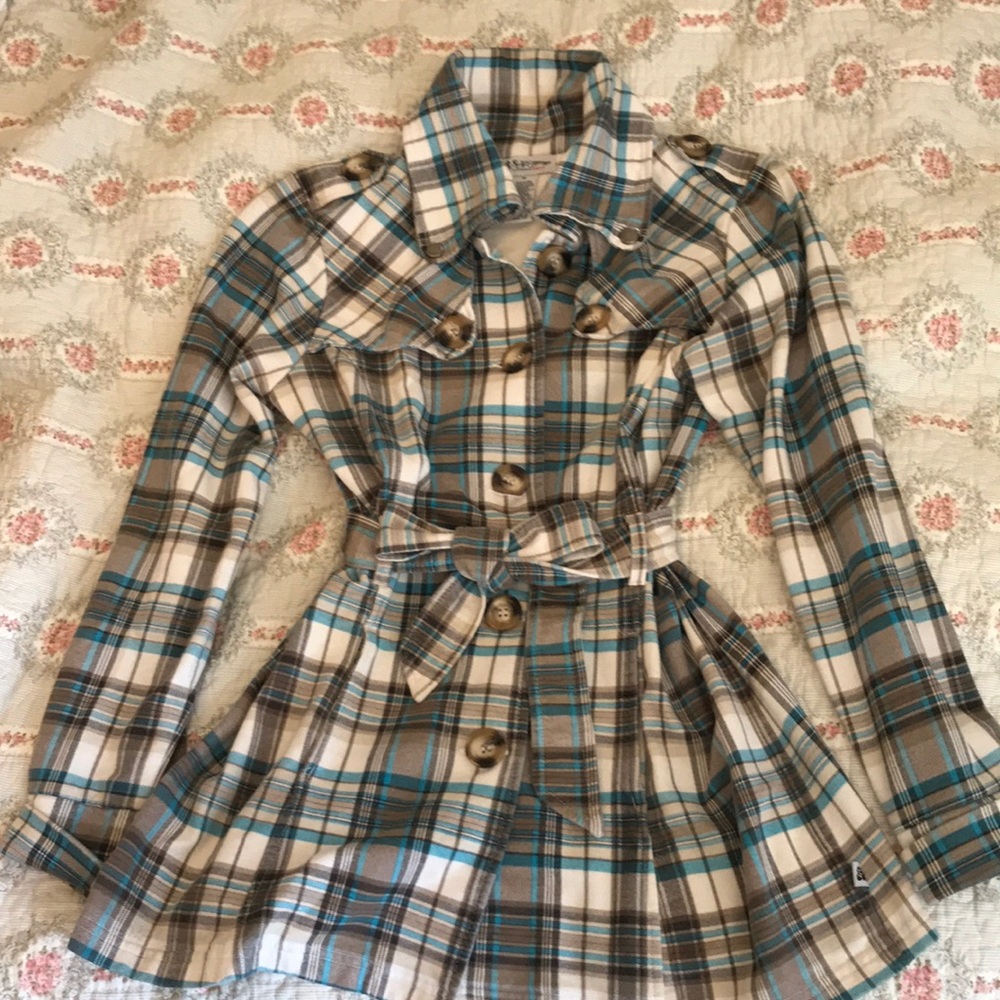 Plaid peacoat-style jacket